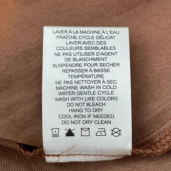 Madison d'Amelie Blouse Chocolate Brown Satin Notch Collar Short Sleeves XS - Picture 8 of 8